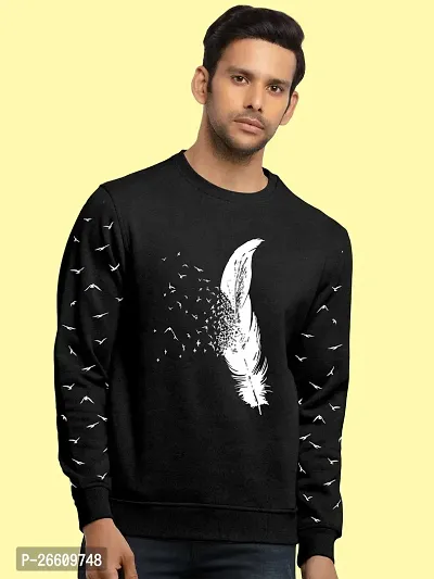 Men Round Neck Cotton Rich Full Sleeve Printed Black T-shirt-thumb0