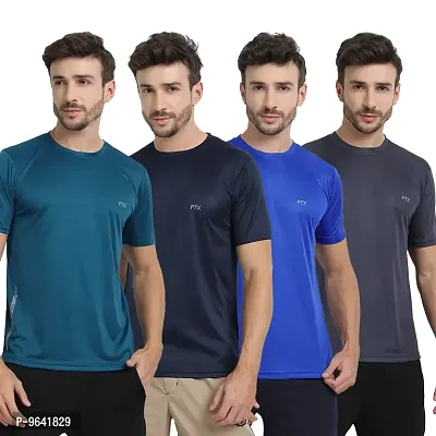 FTX Comfortable Multicoloured Polyester Solid Round Neck Tees For Men Combo Pack Of 4-thumb0