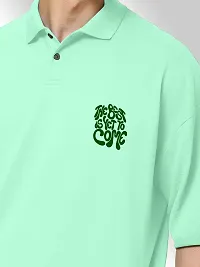 FTX Men Printed Polo Neck Oversized Light Green Tshirt-thumb3