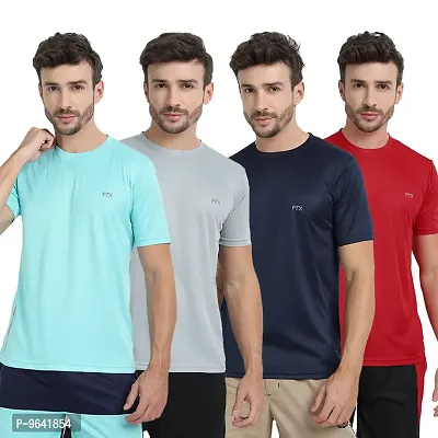 FTX Comfortable Multicoloured Polyester Solid Round Neck Tees For Men Combo Pack Of 4