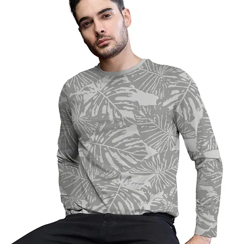 Newly Design Cotton Blend Round Neck Floral Print Full Sleeve T-Shirt For Men
