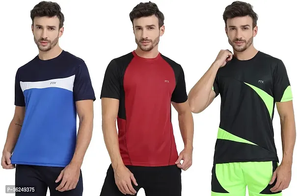 FTX Men's Dri-Fit Round Neck T-Shirt Combo - Red, Blue, Charcoal Black (710_3-710_6-710_10)