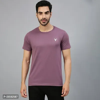 FTX Solid Men Cotton Rich Round Neck Purple Tshirt