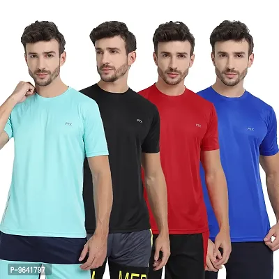 FTX Comfortable Multicoloured Polyester Solid Round Neck Tees For Men Combo Pack Of 4