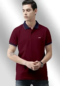 FTX Men Solid Half Sleeve Polo Neck Maroon Tshirt-thumb2