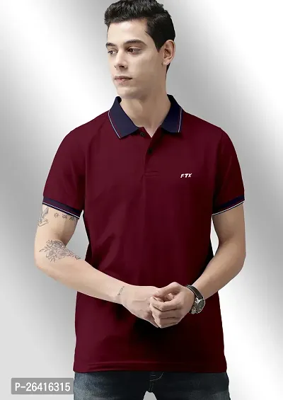 FTX Men Solid Half Sleeve Polo Neck Maroon Tshirt-thumb3