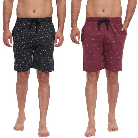 FTX Men's Printed Knitted Cottonpoly Shorts - Pack of 2