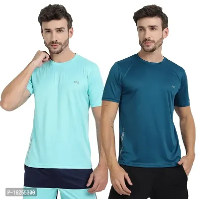 FTX Men's Dri-Fit Round Neck T-Shirt Combo - Pack of 2 (Aqua Blue, Airforce Blue - 723_3-723_5)