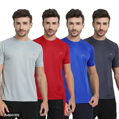 FTX Comfortable Multicoloured Polyester Solid Round Neck Tees For Men Combo Pack Of 4-thumb0