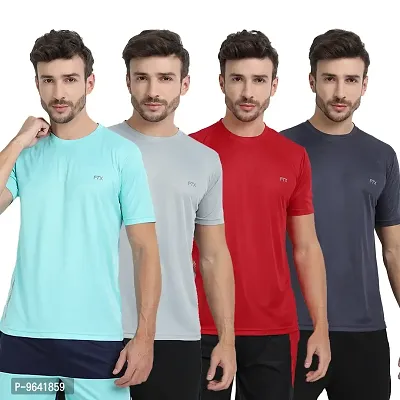 FTX Comfortable Multicoloured Polyester Solid Round Neck Tees For Men Combo Pack Of 4-thumb0