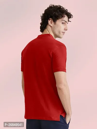 FTX Men Mandarin Collar Half Sleeve Red Polo Tshirt-thumb2