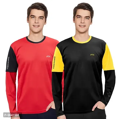 FTX Comfortable Multicoloured Polyester Solid Round Neck Tees For Men Combo Pack Of 2