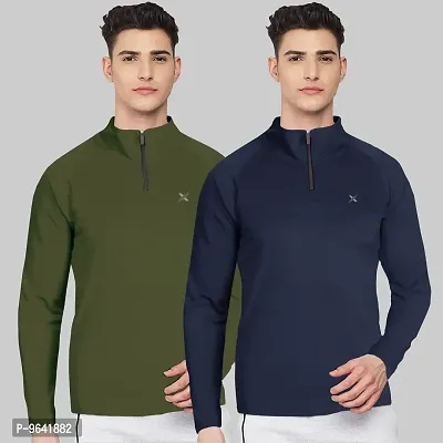 FTX Comfortable Multicoloured Polyester Solid High Neck Tees For Men Combo Pack Of 2-thumb0