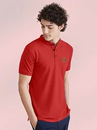 FTX Men Mandarin Collar Half Sleeve Red Polo Tshirt-thumb2