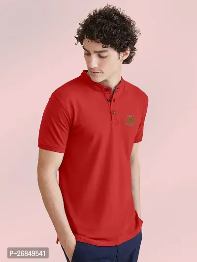 FTX Men Mandarin Collar Half Sleeve Red Polo Tshirt-thumb3