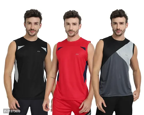 Stylish Multicoloured Polyester Colourblocked Gym Vest For Men Pack Of 3