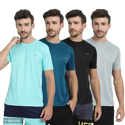 FTX Comfortable Multicoloured Polyester Solid Round Neck Tees For Men Combo Pack Of 4-thumb0