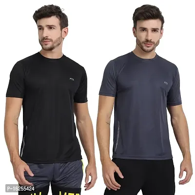 FTX Men's Dri-Fit Round Neck T-Shirt Combo - Pack of 2 (Black, Steel Grey - 723_2-723_8)