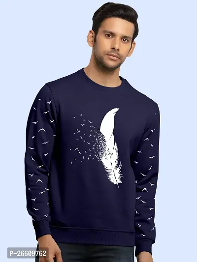 Men Round Neck Cotton Rich Full Sleeve Printed Dark Blue T-shirt