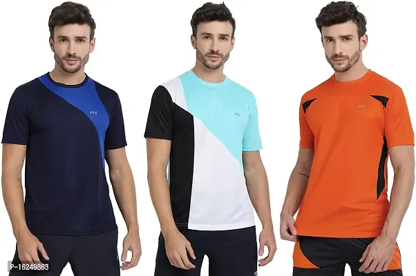 FTX Men's Dri-Fit Round Neck T-Shirt Combo - Aqua Blue, Navy Blue, Orange (710_1-710_4-710_9)