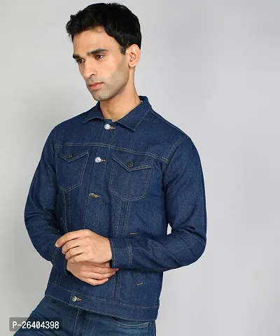 FTX Men Solid Dark Blue Denim Jacket-thumb0