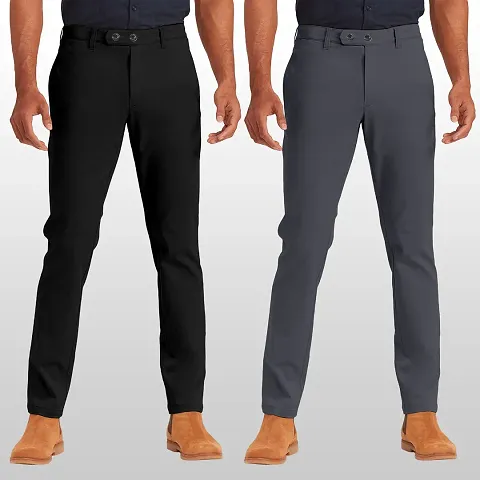 Men Slim Fit Multicolor Casual Trouser Pack Of 2