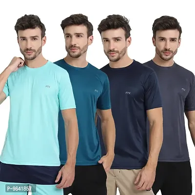 FTX Comfortable Multicoloured Polyester Solid Round Neck Tees For Men Combo Pack Of 4-thumb0