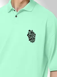 FTX Men Printed Polo Neck Oversized Light Green Tshirt-thumb3