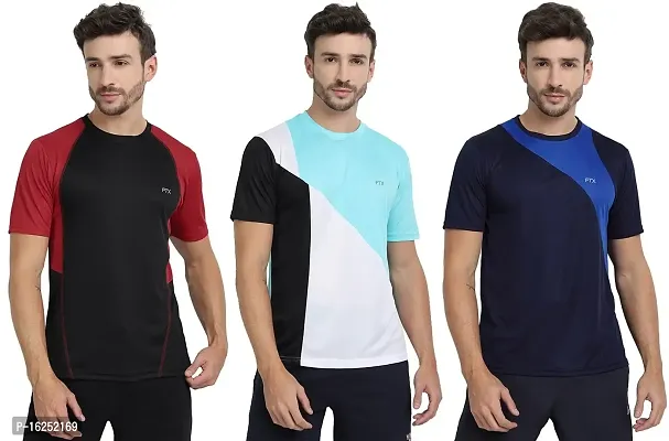 FTX Men's Dri-Fit Round Neck T-Shirt Combo - Aqua Blue, Black, Navy Blue (710_1-710_2-710_4)