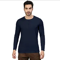 Stylish Navy Blue Cotton Blend Tees For Men-thumb1