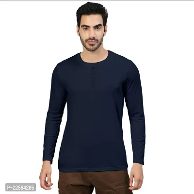 Stylish Navy Blue Cotton Blend Tees For Men-thumb2