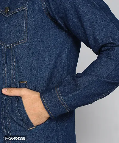 FTX Men Solid Dark Blue Denim Jacket-thumb4