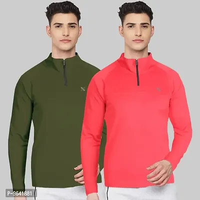 FTX Comfortable Multicoloured Polyester Solid High Neck Tees For Men Combo Pack Of 2-thumb0