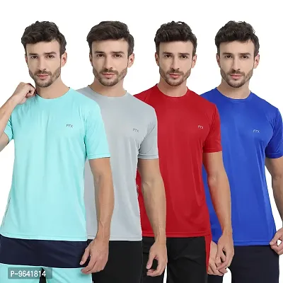 FTX Comfortable Multicoloured Polyester Solid Round Neck Tees For Men Combo Pack Of 4-thumb0