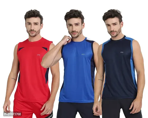 Stylish Multicoloured Polyester Colourblocked Gym Vest For Men Pack Of 3-thumb0