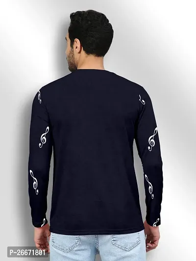 FTX Men Round Neck Cotton Rich Full Sleeve Printed Navy Blue Tshirt-thumb2