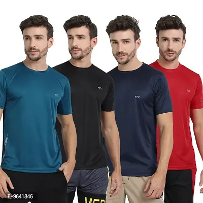 FTX Comfortable Multicoloured Polyester Solid Round Neck Tees For Men Combo Pack Of 4-thumb0