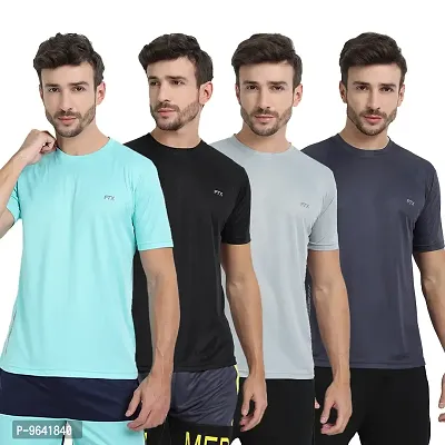 FTX Comfortable Multicoloured Polyester Solid Round Neck Tees For Men Combo Pack Of 4