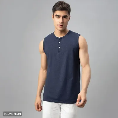 Stylish Navy Blue Cotton Tees For Men