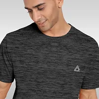 FTX Men Solid Round Neck Half Sleeve Dark Grey Tshirt-thumb3