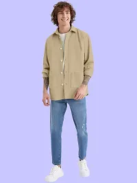 FTX Men Solid Oversized Full Sleeve Beige Shirt-thumb2