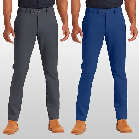 Men Slim Fit Multicolor Casual Trouser Pack Of 2