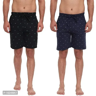 FTX Men's Printed Knitted Cottonpoly Shorts - Pack of 2 (714-3_714-5)