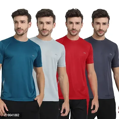 FTX Comfortable Multicoloured Polyester Solid Round Neck Tees For Men Combo Pack Of 4