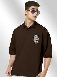 FTX Men Printed Polo Neck Oversized Brown Tshirt-thumb2