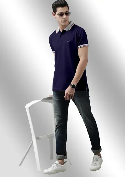 Comfy Polyester Men Solid V Shape Half Sleeve Polo T-Shirt