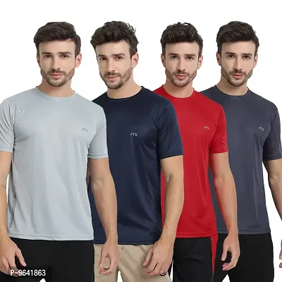 FTX Comfortable Multicoloured Polyester Solid Round Neck Tees For Men Combo Pack Of 4