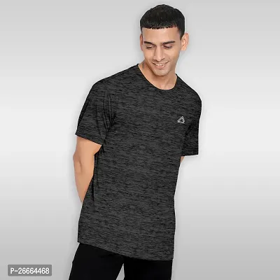 FTX Men Solid Round Neck Half Sleeve Dark Grey Tshirt-thumb3