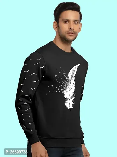 Men Round Neck Cotton Rich Full Sleeve Printed Black T-Shirt-thumb4