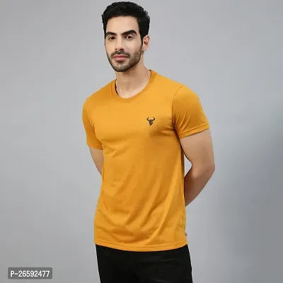 FTX Solid Men Cotton Rich Round Neck Yellow Tshirt-thumb0